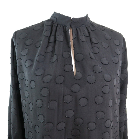 Ann Taylor Size Petite M Keyhole Neck Blouse Tie Black Polka Dot - Picture 8 of 11